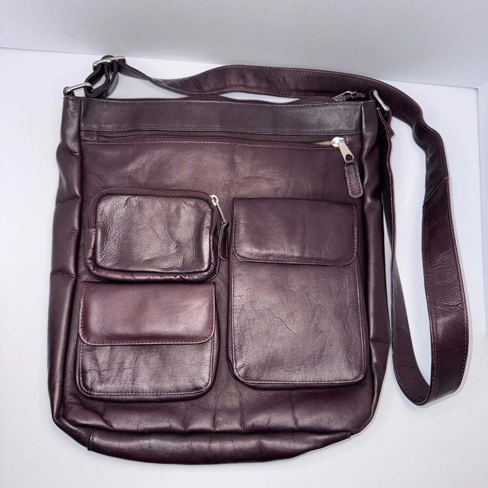 (SOLD) Vintage Latico Genuine Leather Crossbody/ Shoulder Bag Brown / Red Multi-